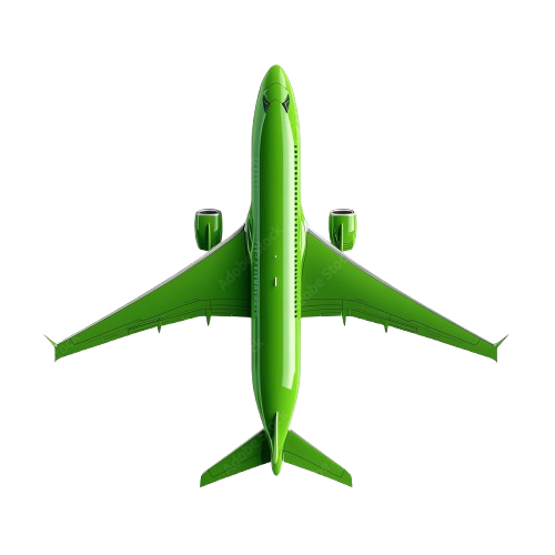 Green cargo airplane, top-down view